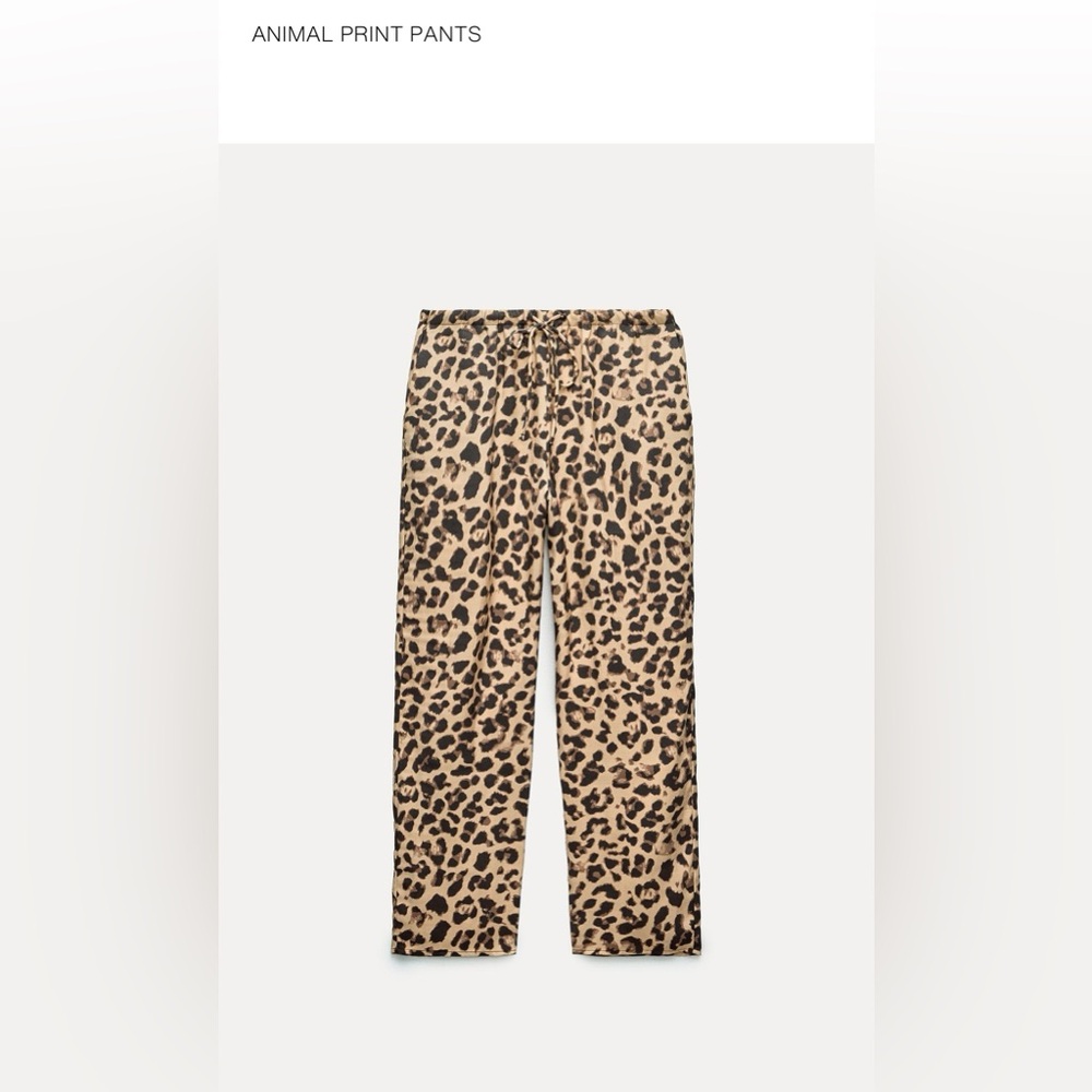 Zara Leopard Print Drawstring Pants - Neutral Tan & Black NWT